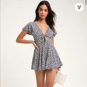 Dondi Navy Blue and White Print Romper